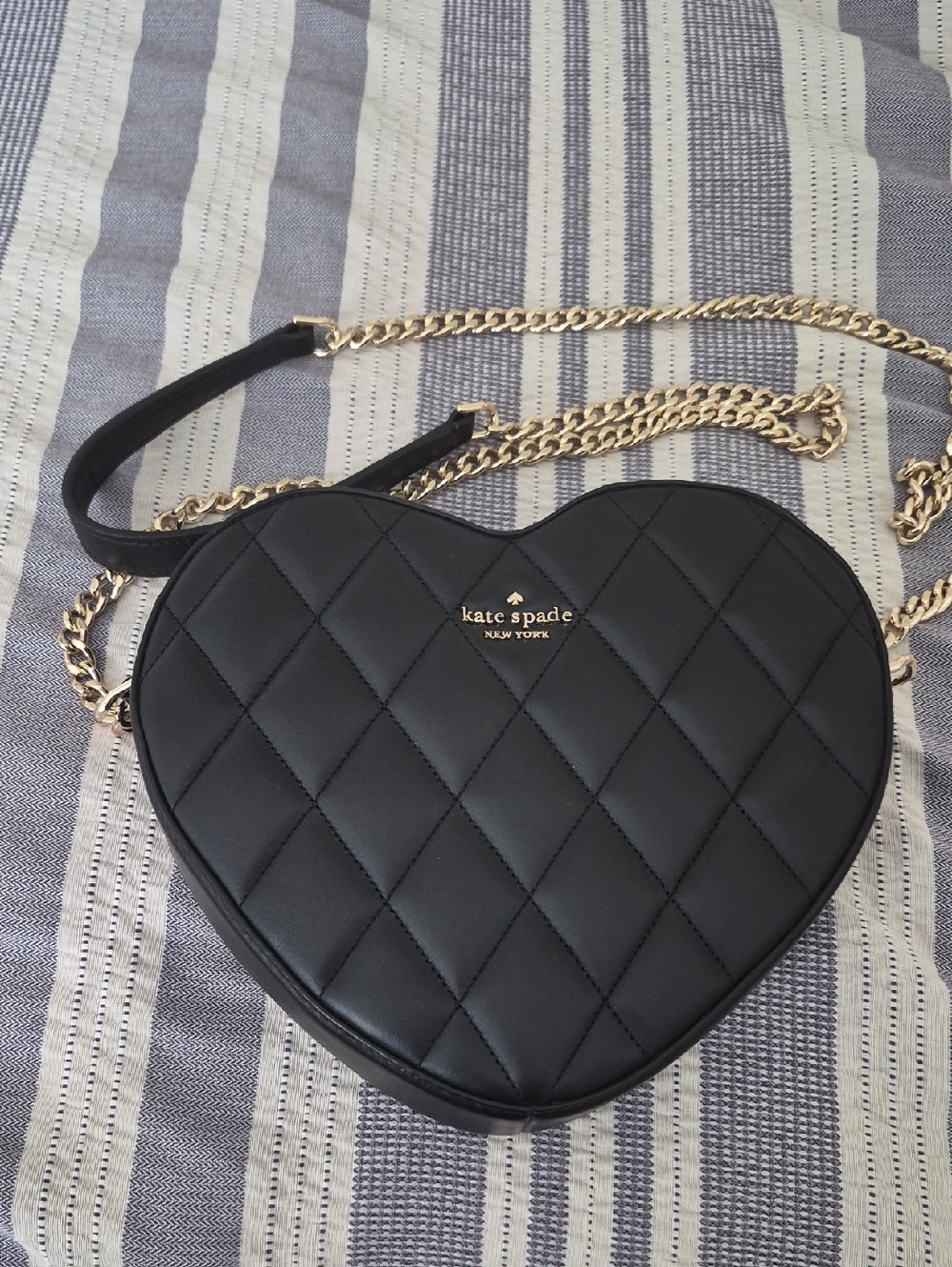 kate spade Black Quilted Heart Crossbody with Gold Chain